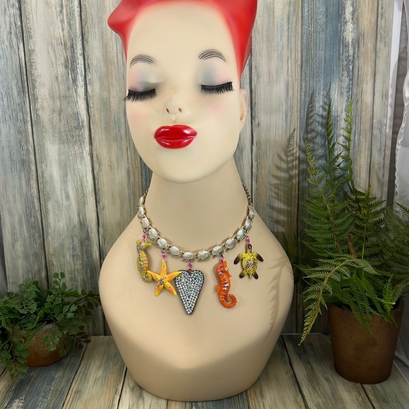 ⭐️👑Adorned Crown Artisan Assemblage aquarium collection sea creatures necklace - Picture 1 of 14